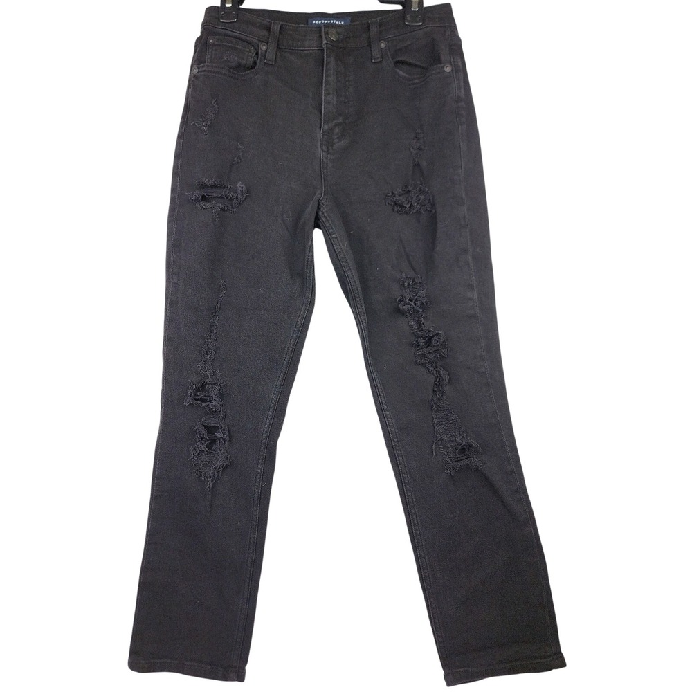 Aeropostale Womens Black Distressed Mom Jeans Size 8R